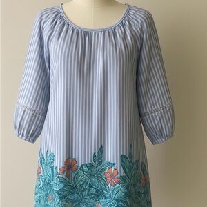 Ruby Rd. Light Blue Striped Floral Hem Tunic Dress